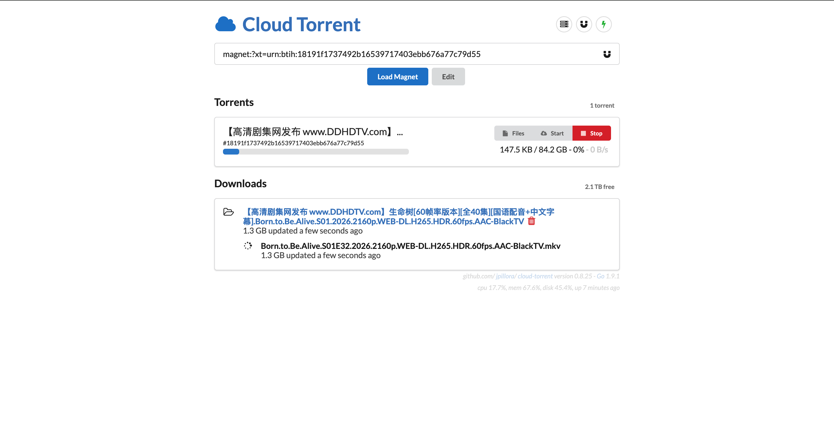 群晖Nas部署轻量种子下载器-Cloud-Torrent